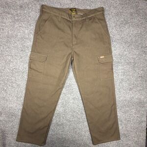 Stanley Mens Fleece Lined Cargo Work Pants Brown Canvas 34x32 Utility Insulated